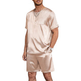 Mens Short Sleeve Silk Pajamas Short Silk Pants Button Down 2 Piece Silk Loungewear - slipintosoft