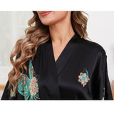 Mulberry Silk Kimono Robes Elegant 100% Luxury Women's Handpainted Flower Silk Robe - slipintosoft