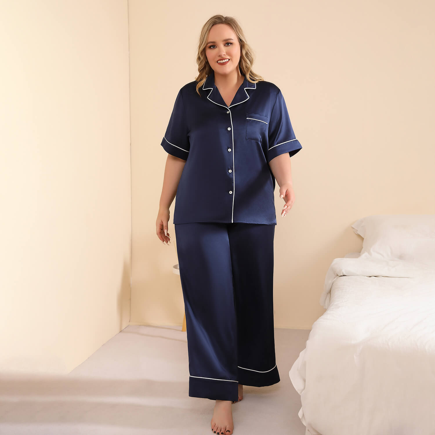 Plus Size Silk Pajama Set or Women Best Silk PJS Top Pajamas Set Loungewear Set - slipintosoft