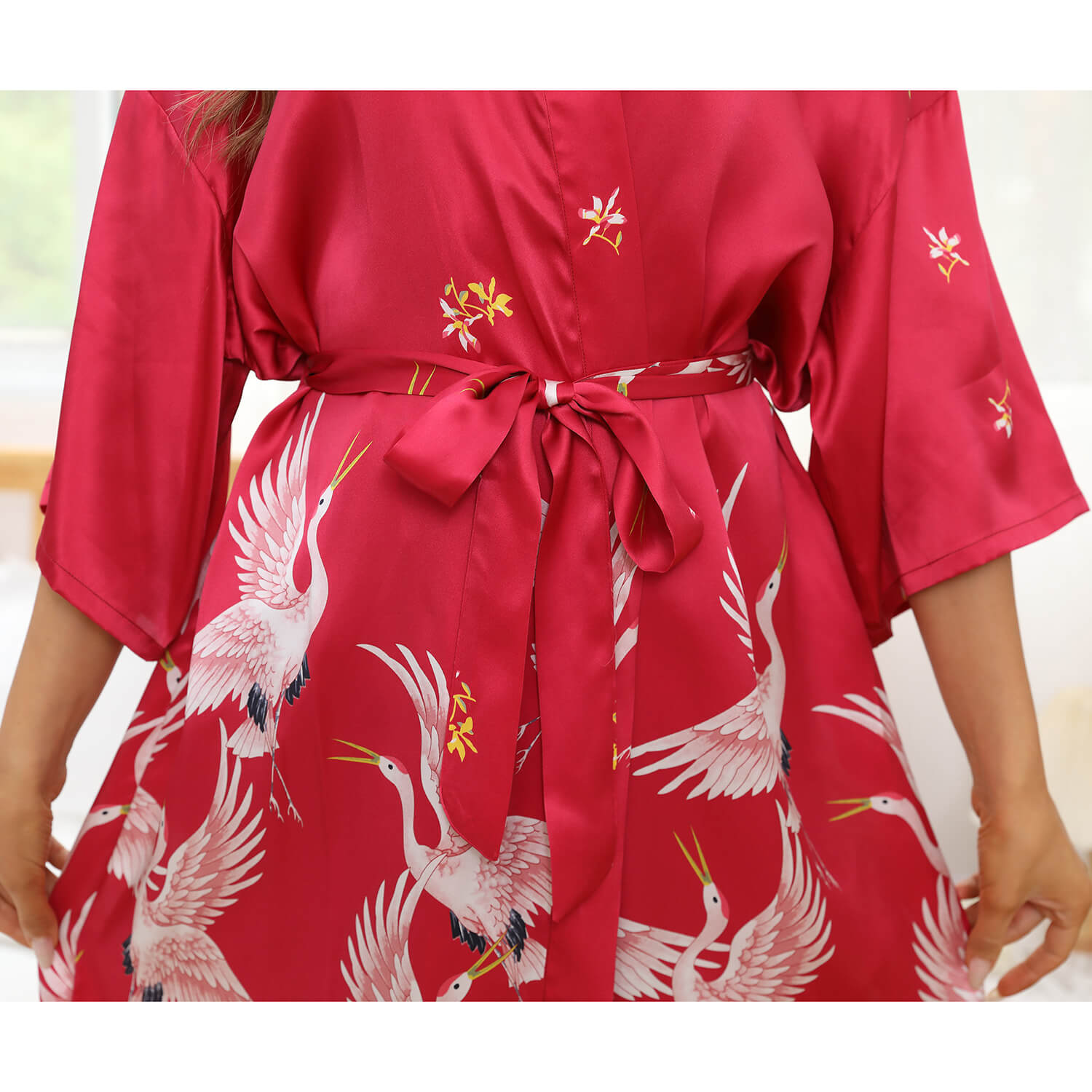 Short Silk Kimono Robe for Women Silk Crane Bathrobe Nightgown Sleepwear - slipintosoft