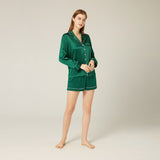 Silk Pajamas Set for Women Long Sleeved Silk Blouse Shorts Pants Sets - slipintosoft