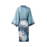 100% Short Silk Kimono Robe lotus silk clothes Luxurious Light Blue Lotus Hand Drawing Charming Nighties -  slipintosoft