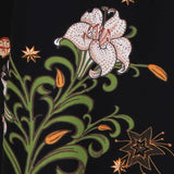 Bata larga de kimono de seda con estampado de flores de cerezo negro de lujo con cinturón, todos los tamaños