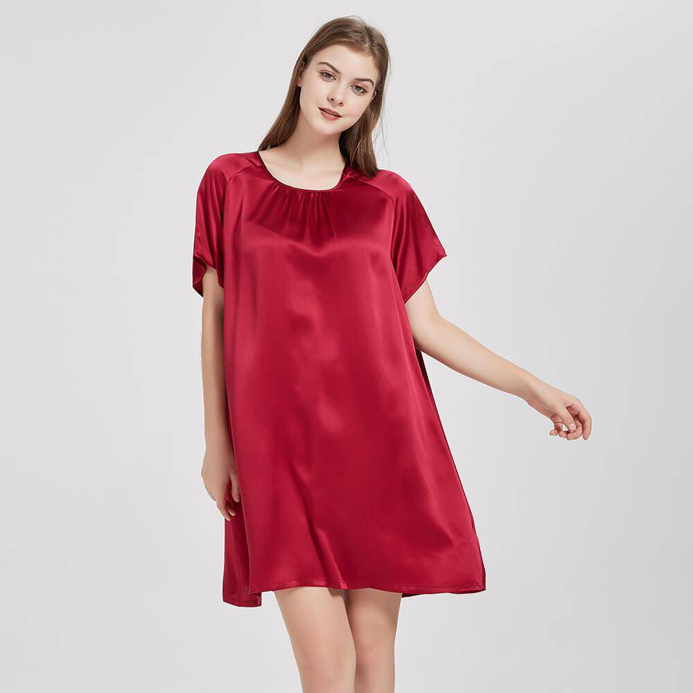 19 Momme Women's Silk Nightgown Loose Mulberry Silk Dress with Short Sleeves -  slipintosoft