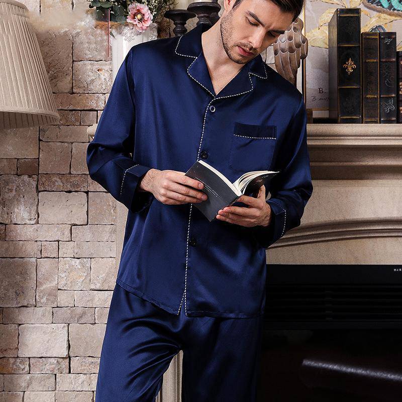 Los mejores pijamas de seda para hombre largos azules fijaron los pijamas  de seda más cómodos de la ropa de noche