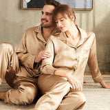 Pijamas largos de seda a juego para mujeres y hombres Conjuntos de pijamas de seda para parejas