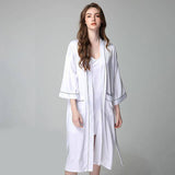 Conjunto de camisón y bata de seda larga para mujer Conjunto de ropa de dormir de seda de manga larga