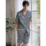 Mens Striped Short Silk Pajama Set Black And White Stripe Silk Pajamas -  slipintosoft