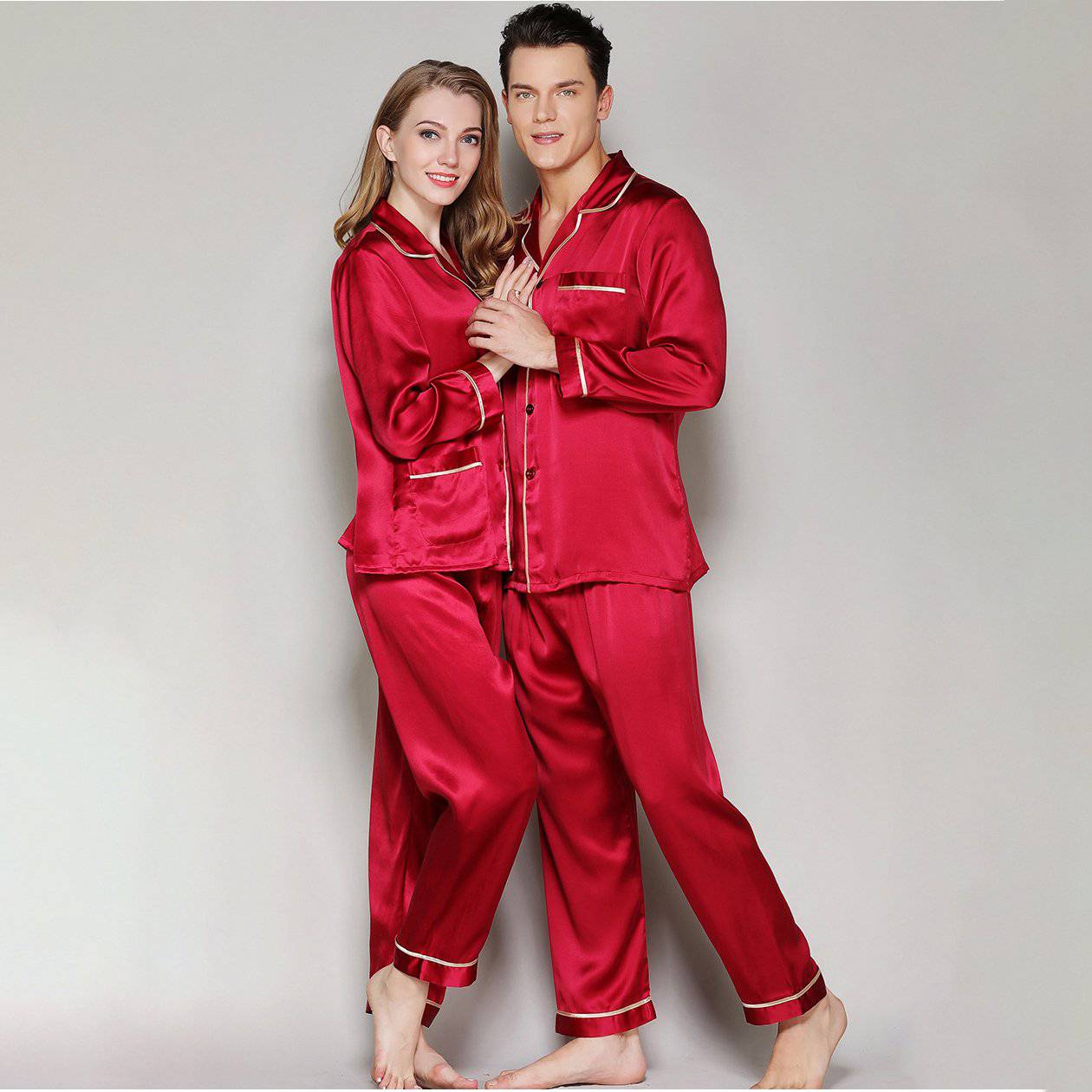AW BRIDAL Pijama de seda de 4 piezas de manga corta con botones, pijama de  Sr. Mrs a juego para parejas, talla S-XL