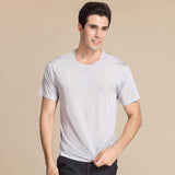 Camiseta clásica de seda con cuello redondo para hombre, camisetas interiores de manga corta, camisas de punto de seda para hombres