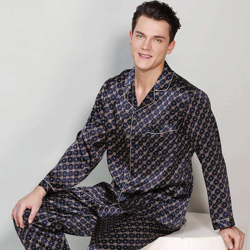 Pijama seda para hombre con estampado manga para co