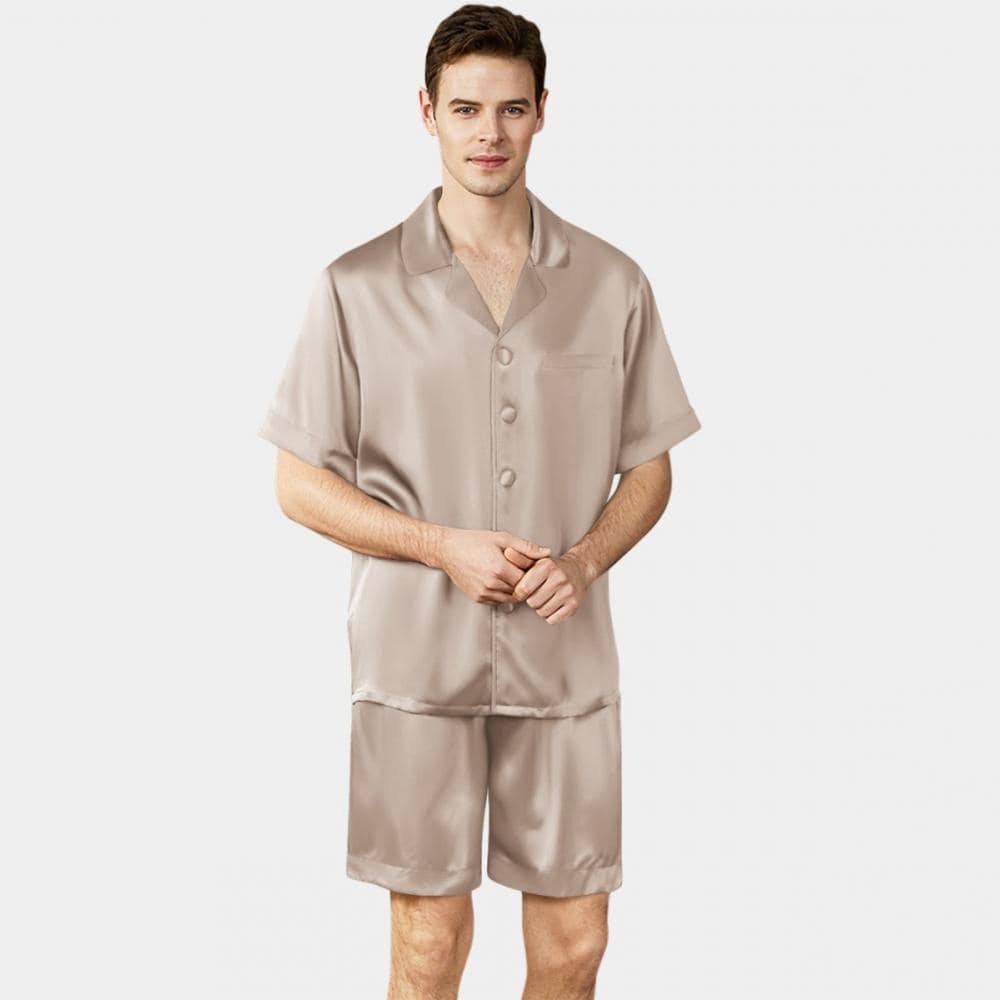 Conjunto de pijamas de seda cortos para hombre, pijamas de seda pura auténtica, los mejores regalos de seda para hombre, ropa de dormir de seda de morera para hombre