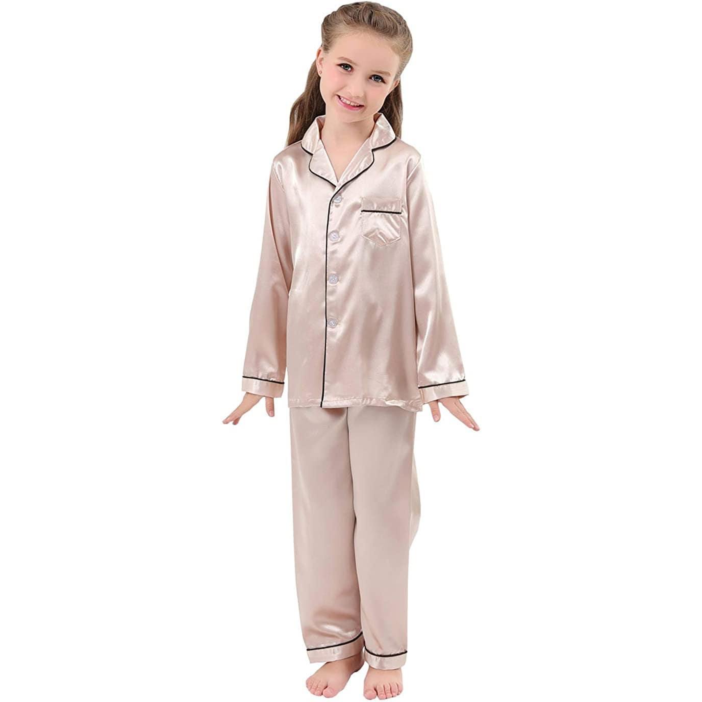Conjunto de pijamas de seda para niños y niñas, ropa de dormir de satén,  traje largo/