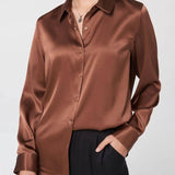 Blusa de seda para mujer 100% seda pura mangas largas Tops lisos y frescos