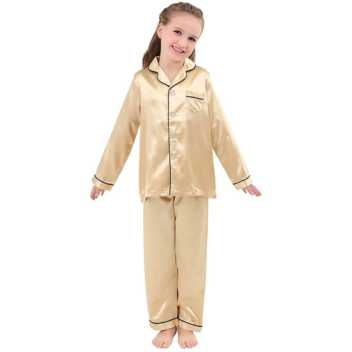 Comprar Conjuntos de pijamas de seda con botones para niñas y