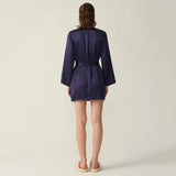 V Neck Short Mulberry Silk Long Sleeve 100% Pure Silk Night Robe With Belt For Women - slipintosoft