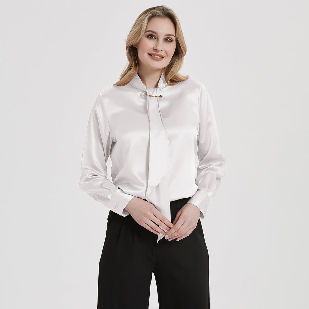 Blusa de seda elegante para mujer de MM Camisa de seda de manga lar