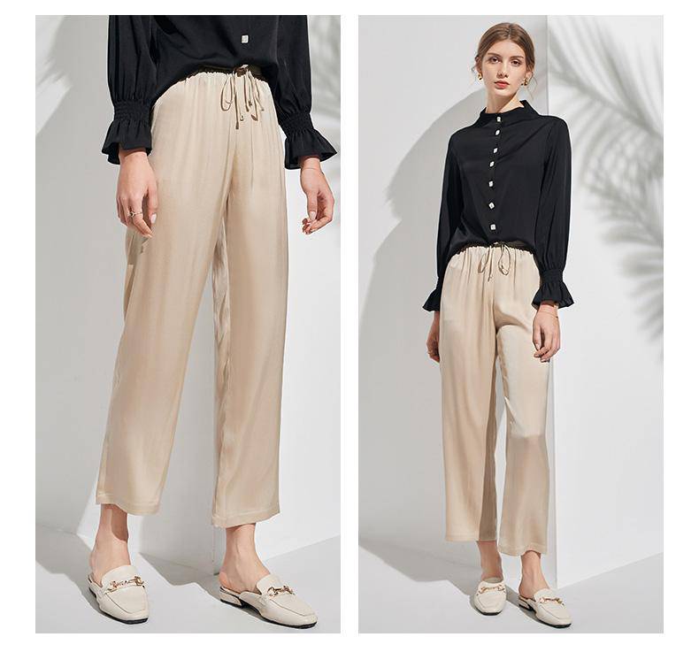 Pantalones de pijama de seda de pierna ancha para mujer Pantalones de salón  de cintura elástica sueltos casuales de seda Pj Bottoms