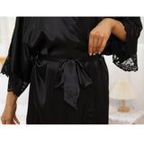 Women Silk Kimono Robe Long Bridesmaid Robe with Lace Trim - slipintosoft
