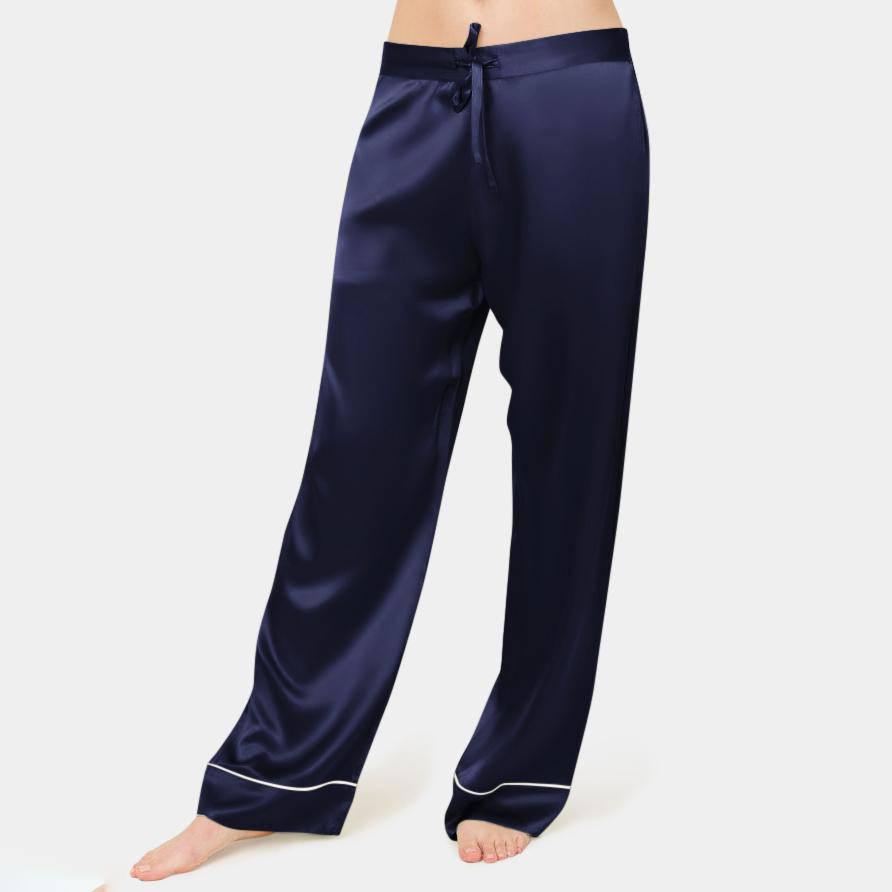 Pantalones de pijama de seda de pierna ancha para mujer Pantalones de salón  de cintura elástica sueltos casuales de seda Pj Bottoms