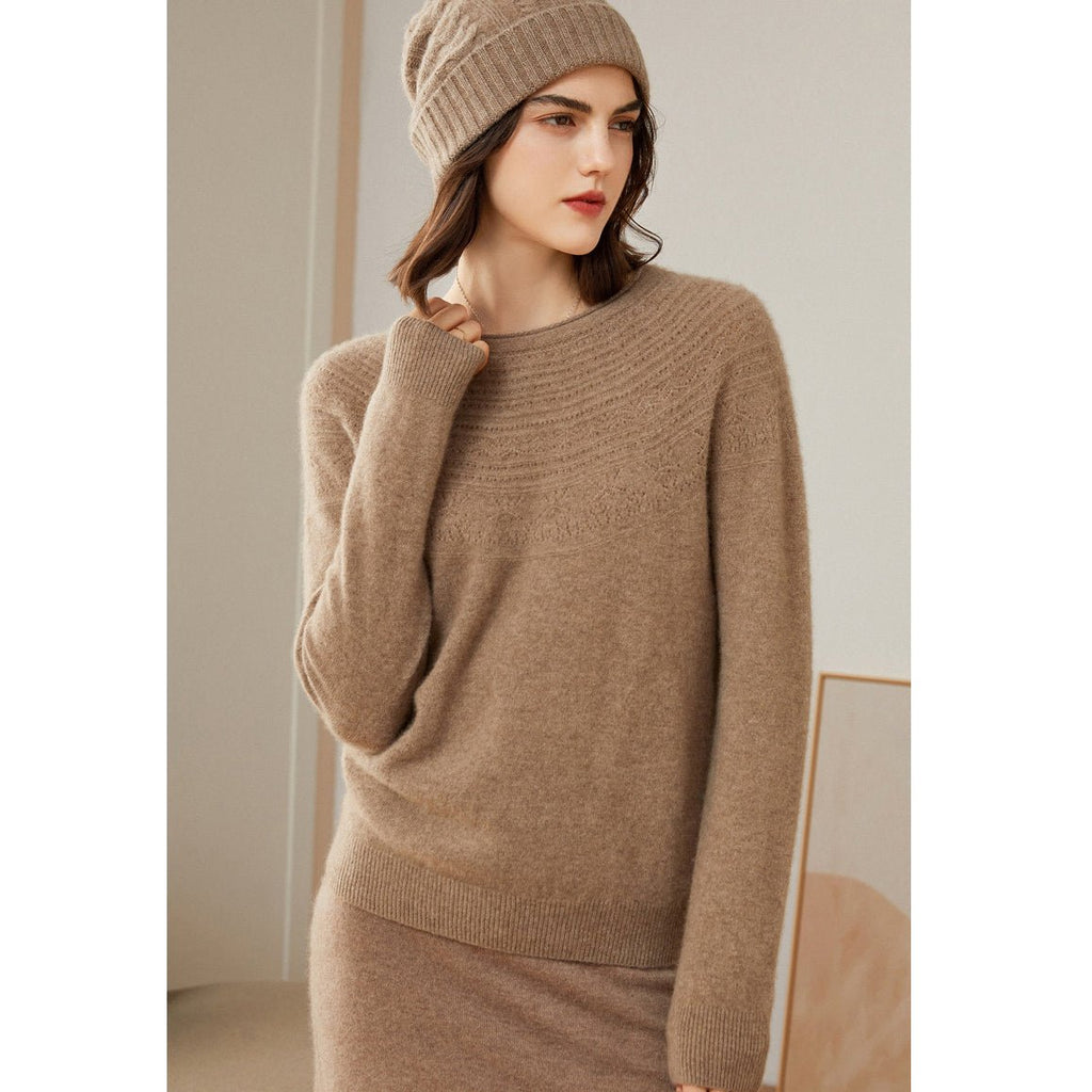 Women's 100% Superfine Cashmere Hollow-out knit Crewneck Sweater - slipintosoft