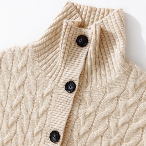 Women's Cable-Knit 100% Cashmere Button-Down Mock-Neck Cardigan - slipintosoft