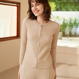 Women's Full Zip-up Cashmere Cardigans Round Neck Slim Fit Cashmere Sweater - slipintosoft