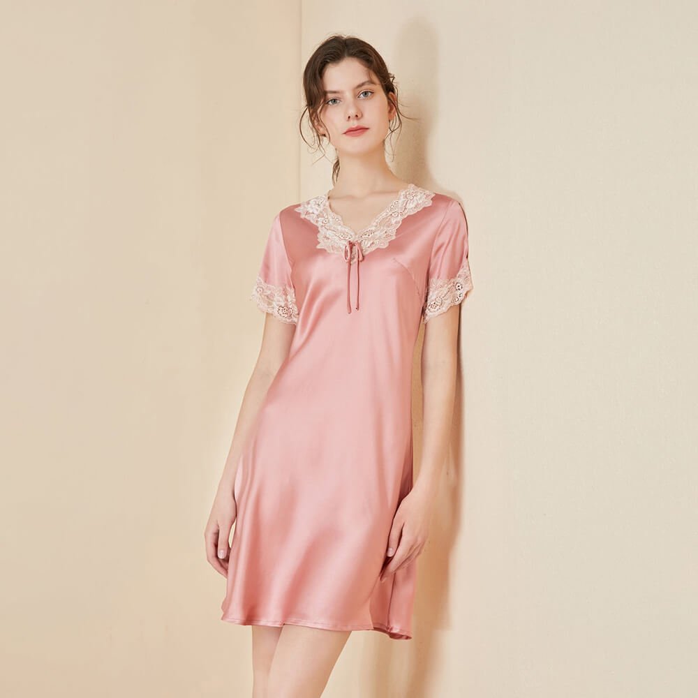 Women's Luxurious Elegant Silk Nightgown Lace Edge Sexy Sleep Dress - slipintosoft