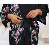 Women's Short Silk Kimono Robe with Belt White Hand Painted Cherry Blossom Bath Robes All Sizes - slipintosoft