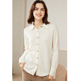 Women's Solid Color 100% Cashmere Button-Down Polo-Neck Cardigan - slipintosoft