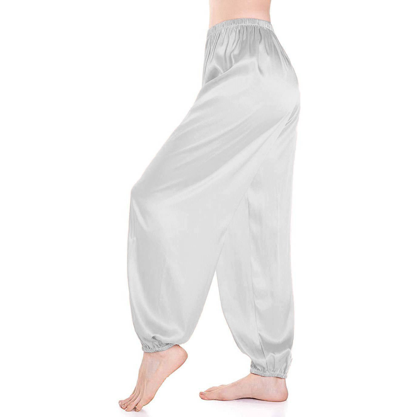 Womens Wide Leg Silk Pajama Pants Silk Loose Elastic Waist Stretch cuffs Lounge Pants - slipintosoft